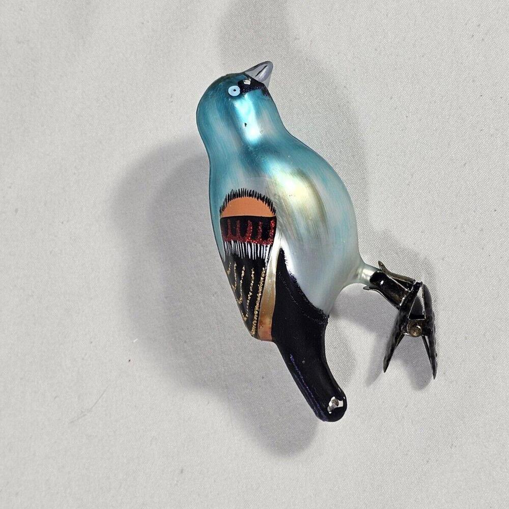 Vintage Blue Bird Mercury Glass Clip on Christmas Ornament Rare Tree Colorful - Picture 5 of 6